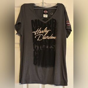 Harley-Davidson Charcoal and Black V-Neck Logo Tee